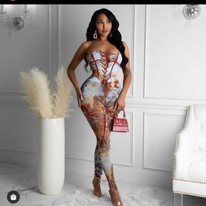 Mesh two piece baby blue set with corset top